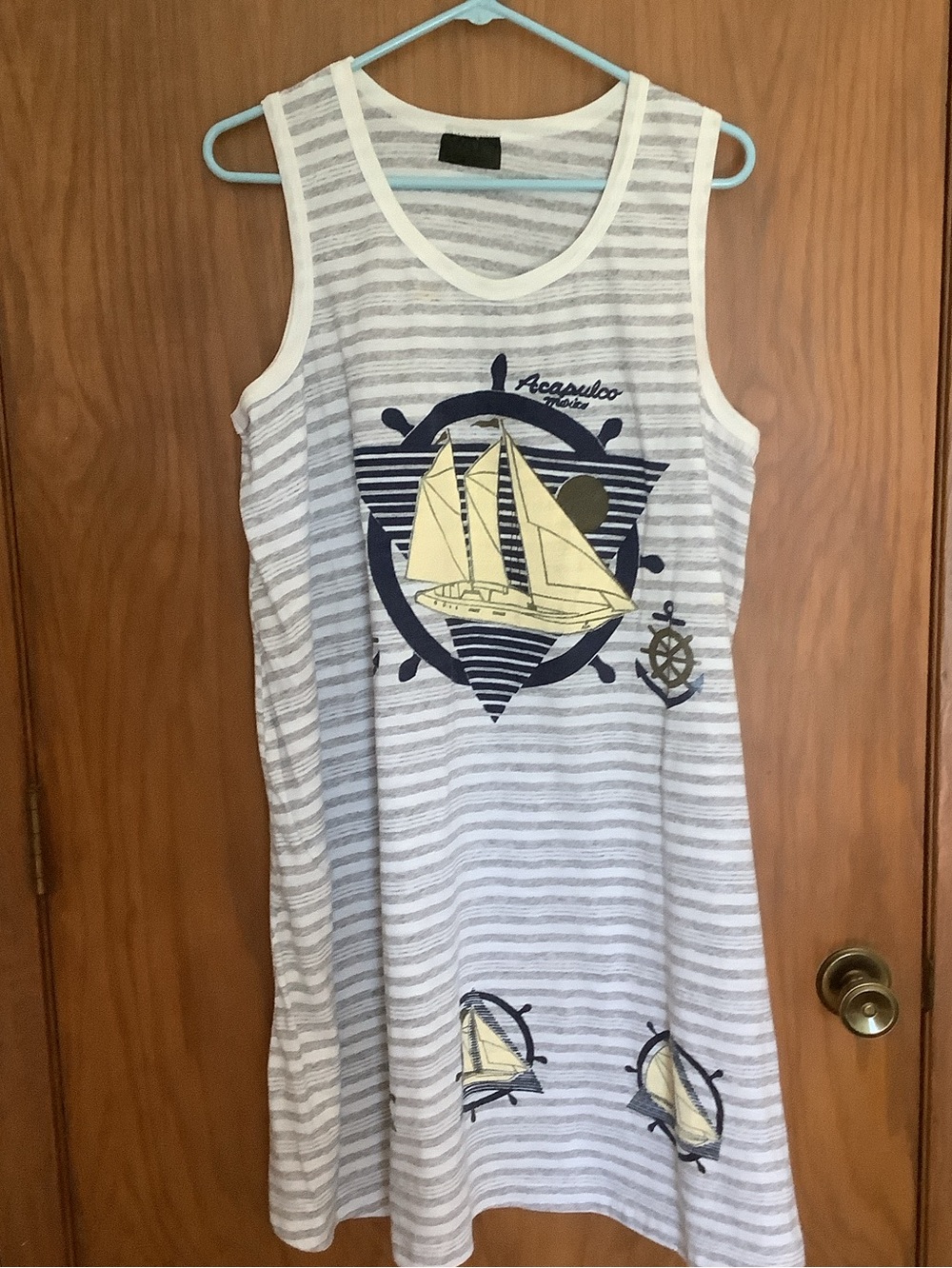 Women’s Sleeveless Sailboat Tunic swim cover-up - sailboats and Stripes